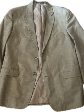 Men's Light Tan Micro-Check Blazer - Classic Single-Breasted Sport Coat